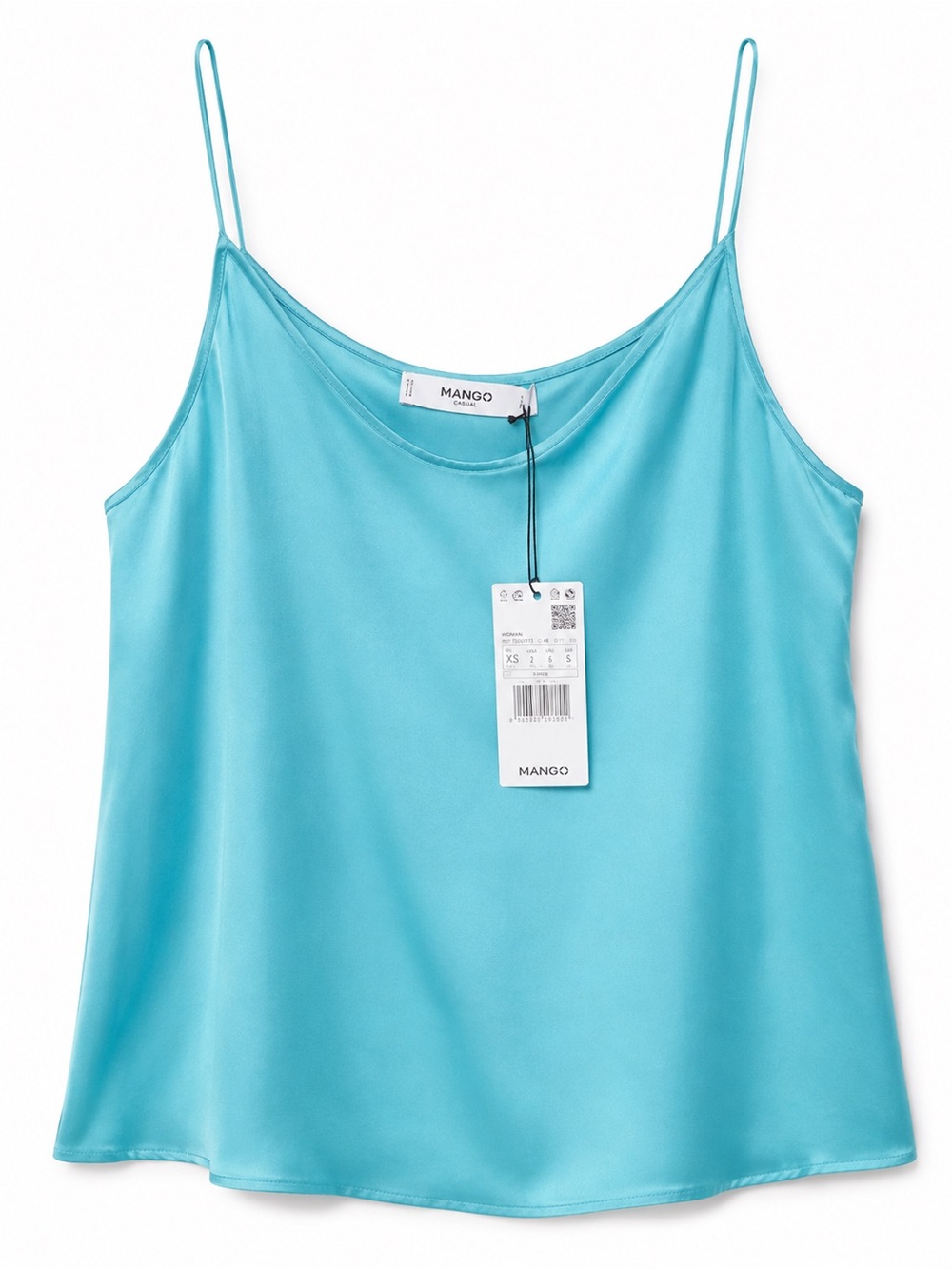 Mango Turquoise Satin Effect Cami Tank Top XS NWT Spaghetti Strap Y2K